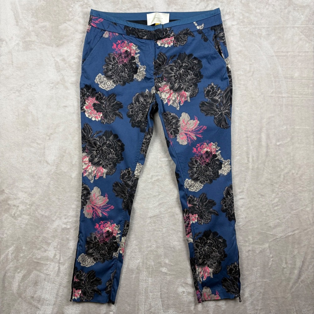Leifsdottir‎ Blue Floral Trouser Pants Womens Size 10 Zipper Ankle